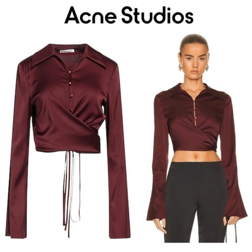 Acne Studios Teba Crop Stretch Satin Wrap Blouse sz EU 38 M NWT 440$